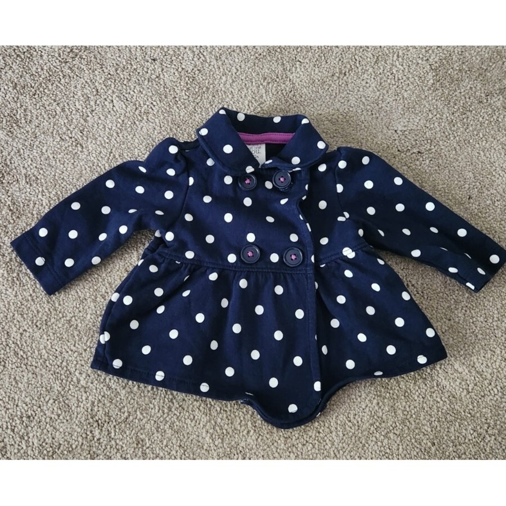 Fall Polka Dot Pea Coat‎ baby size 3 months, navy blue and white